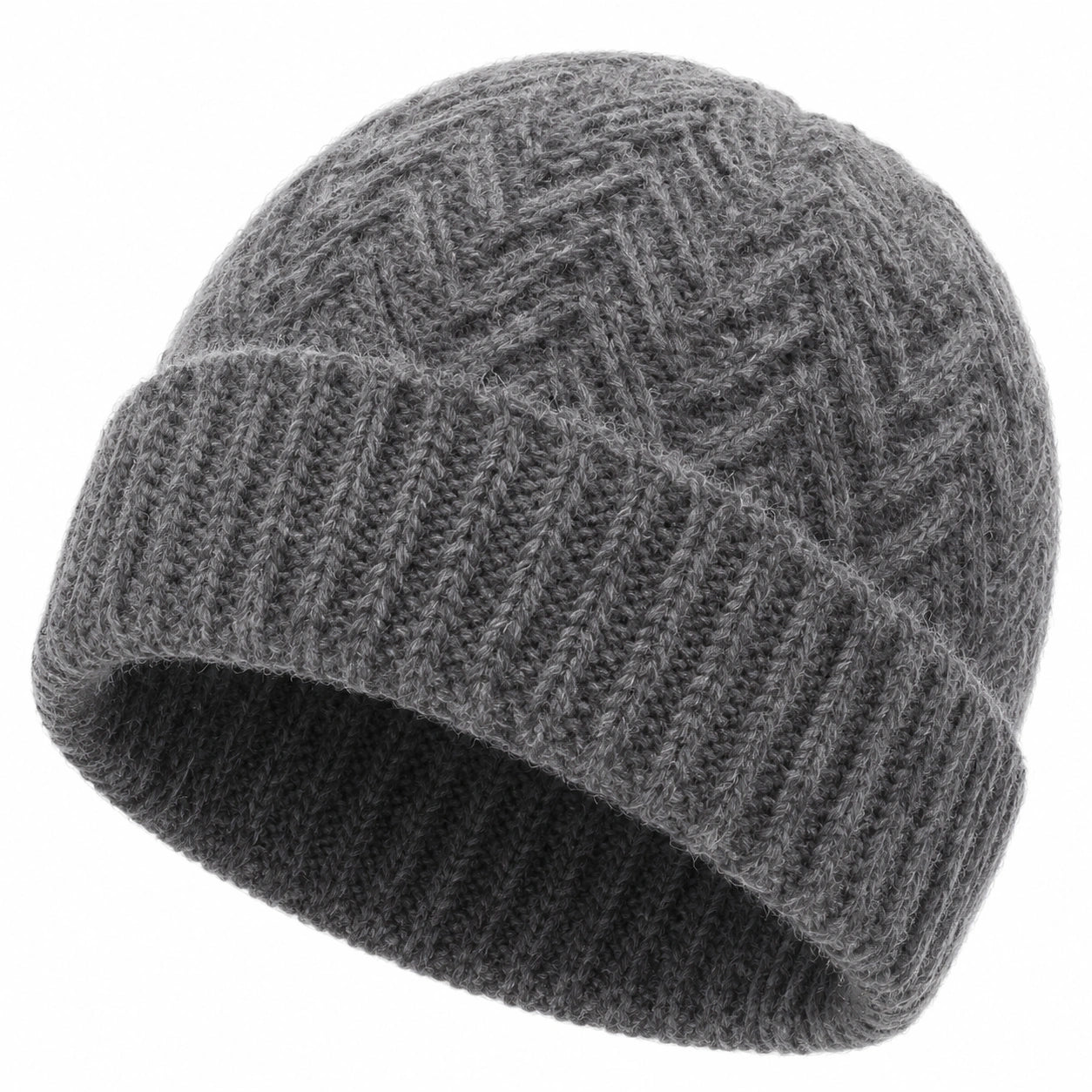 Cappello a maglia taglia unica in filato grigio con risvolto per uso quotidiano