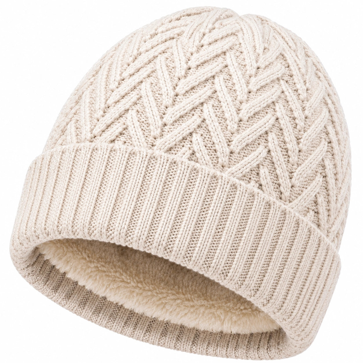 Berretto in maglia taglia unica beige con fodera morbida - stile invernale per uso quotidiano