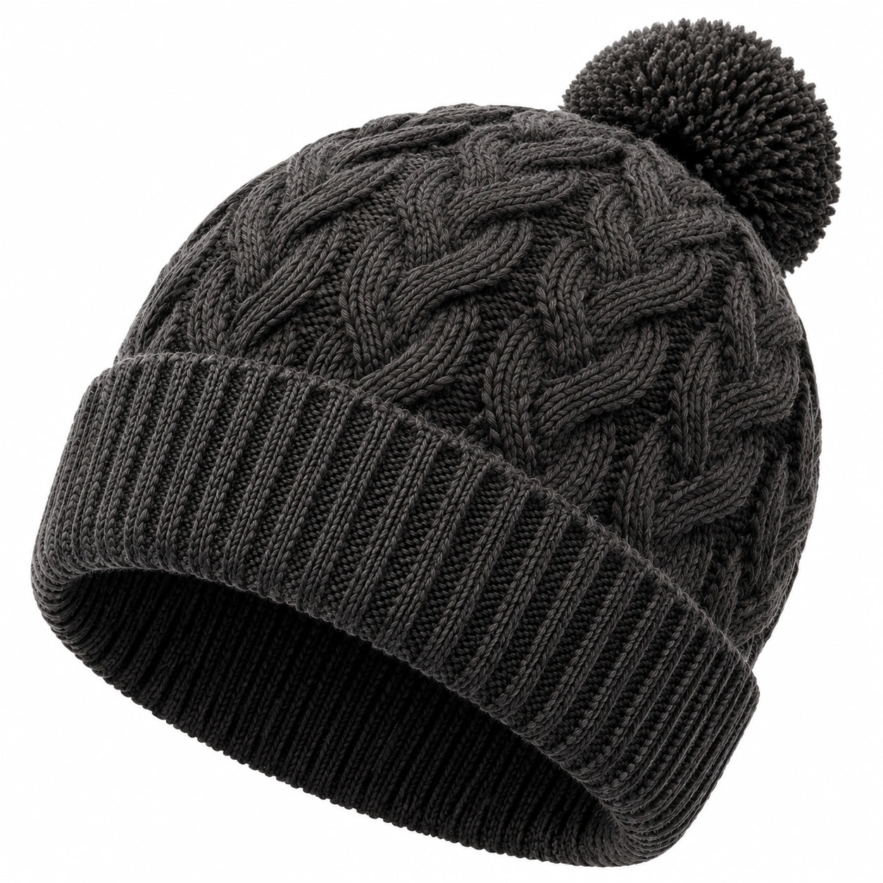 Berretto in maglia grigio scuro con pompon - taglia unica stile invernale