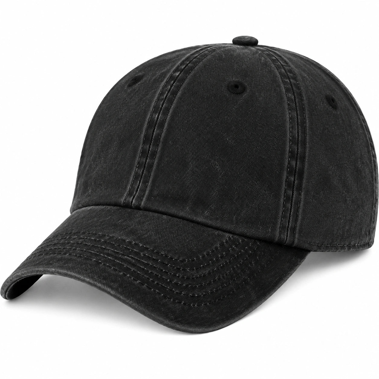 Cappellino da baseball taglia unica in tessuto nero lavato con visiera curva stile casual