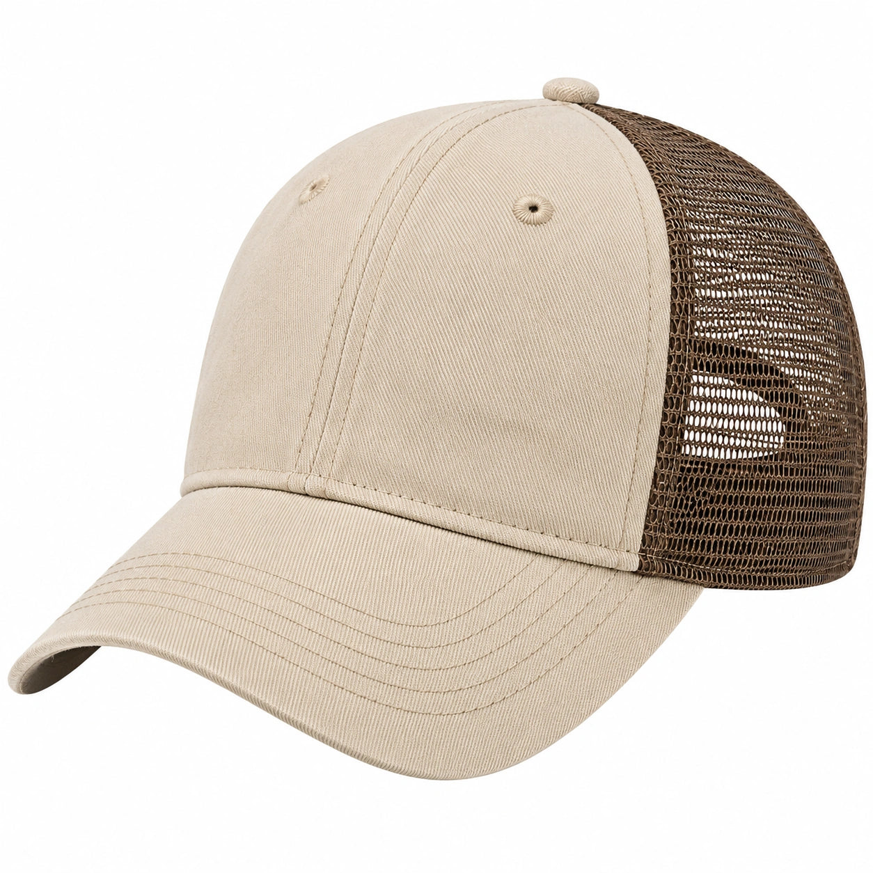 Cappellino trucker taglia unica in cotone beige e marrone con rete traspirante