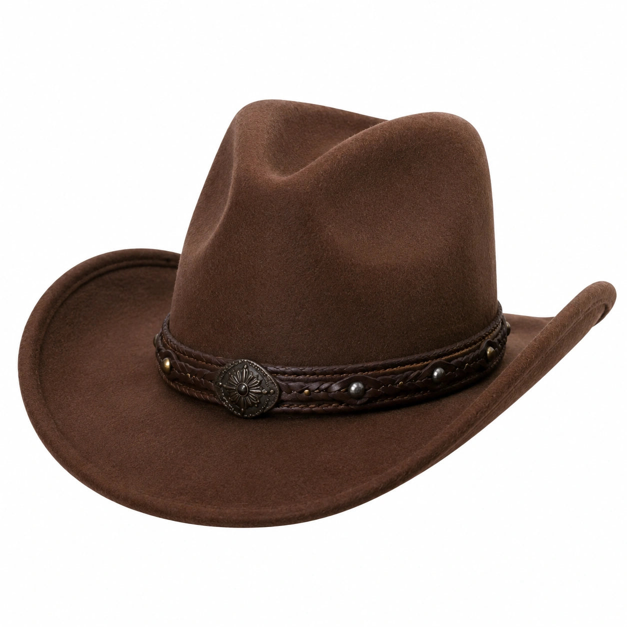 Cappello cowboy taglia unica marrone in tessuto effetto scamosciato con fascia decorativa western