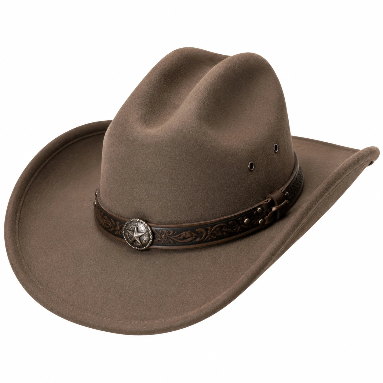 Cappello a tesa larga taglia unica in feltro marrone con fascia decorativa stile western