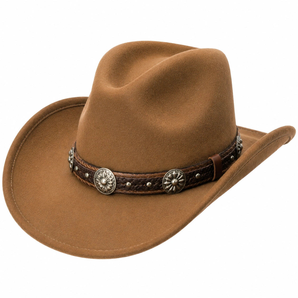 Cappello cowboy taglia unica marrone in tessuto effetto camoscio con fascia decorativa