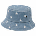 Cappello bucket taglia unica in denim blu con stelle ricamate stile casual