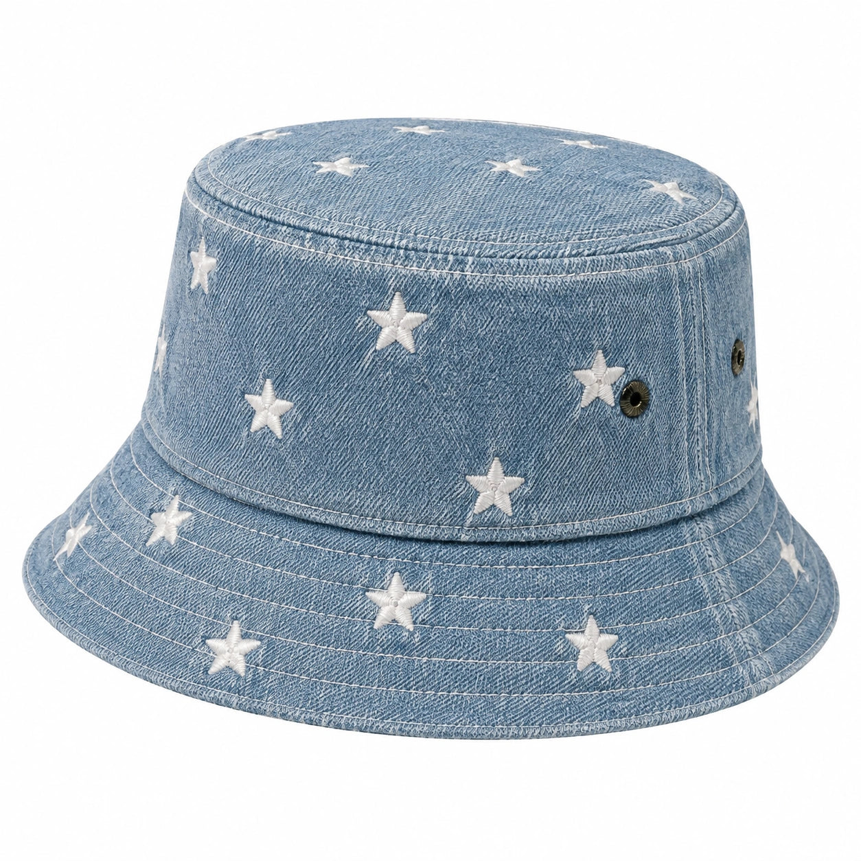 Cappello bucket taglia unica in denim blu con stelle ricamate stile casual