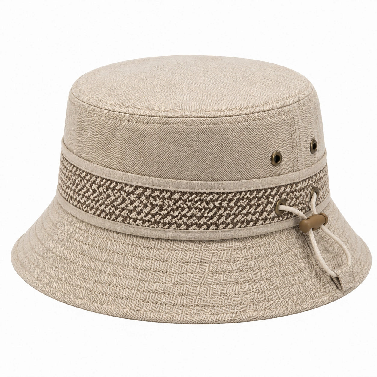 Cappello da pescatore taglia unica in tessuto beige con coulisse regolabile
