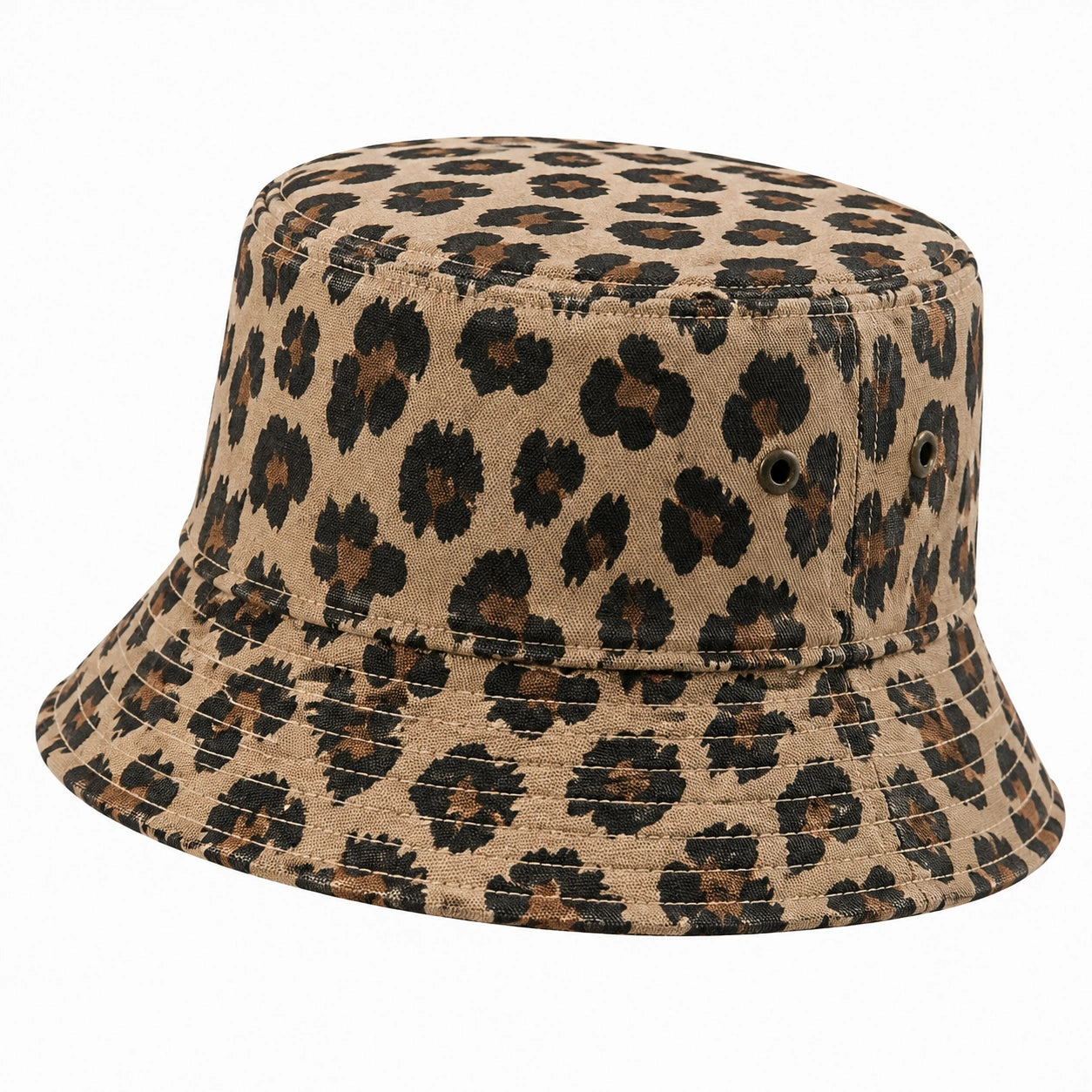 Cappello pescatore taglia unica in tessuto beige leopardato per uso quotidiano