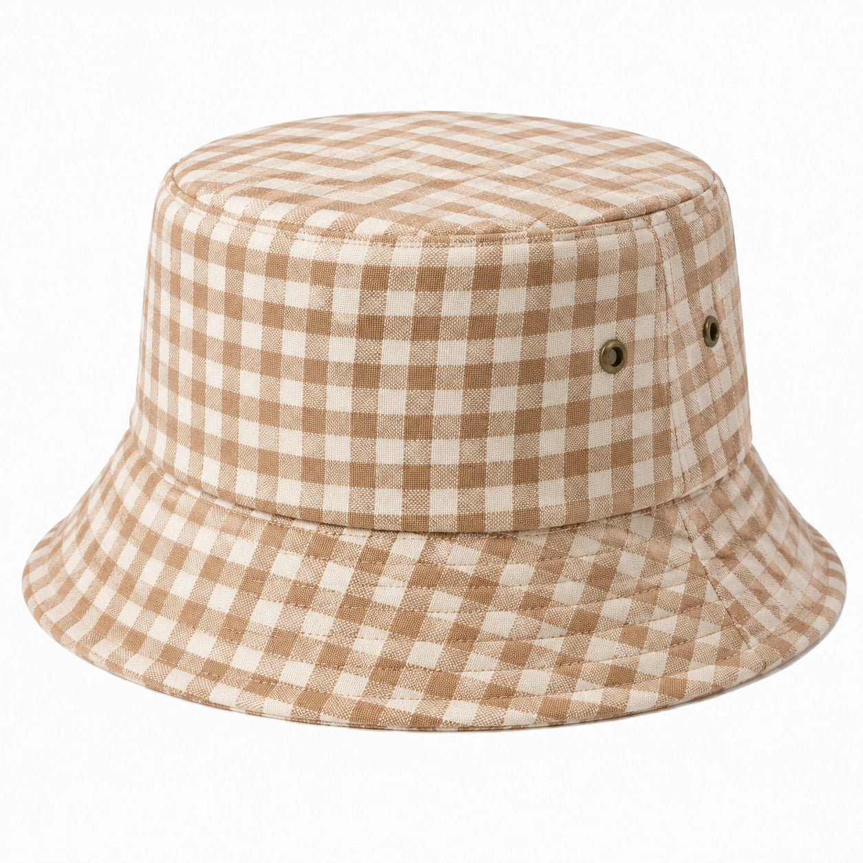 Cappello pescatore taglia unica in tessuto beige e bianco a quadri per uso quotidiano