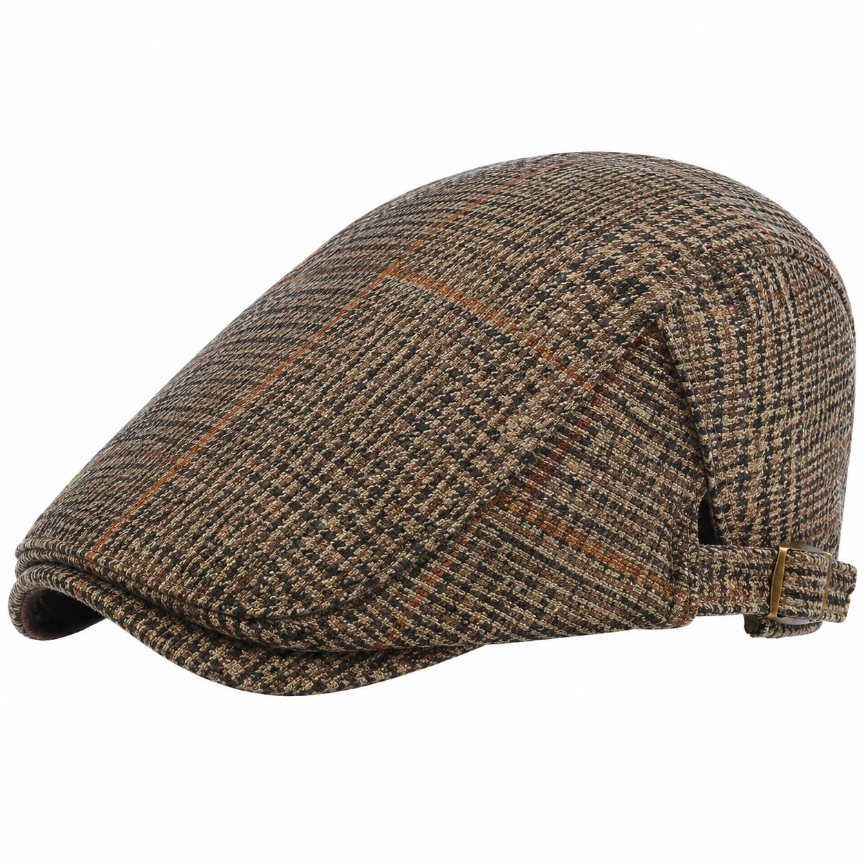 Coppola taglia unica in tessuto marrone beige con motivo a quadri regolabile