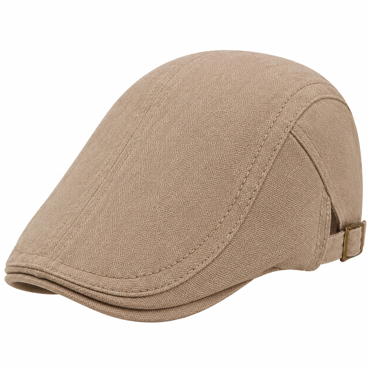 Cappello piatto taglia unica in tessuto beige con fibbia regolabile stile classico