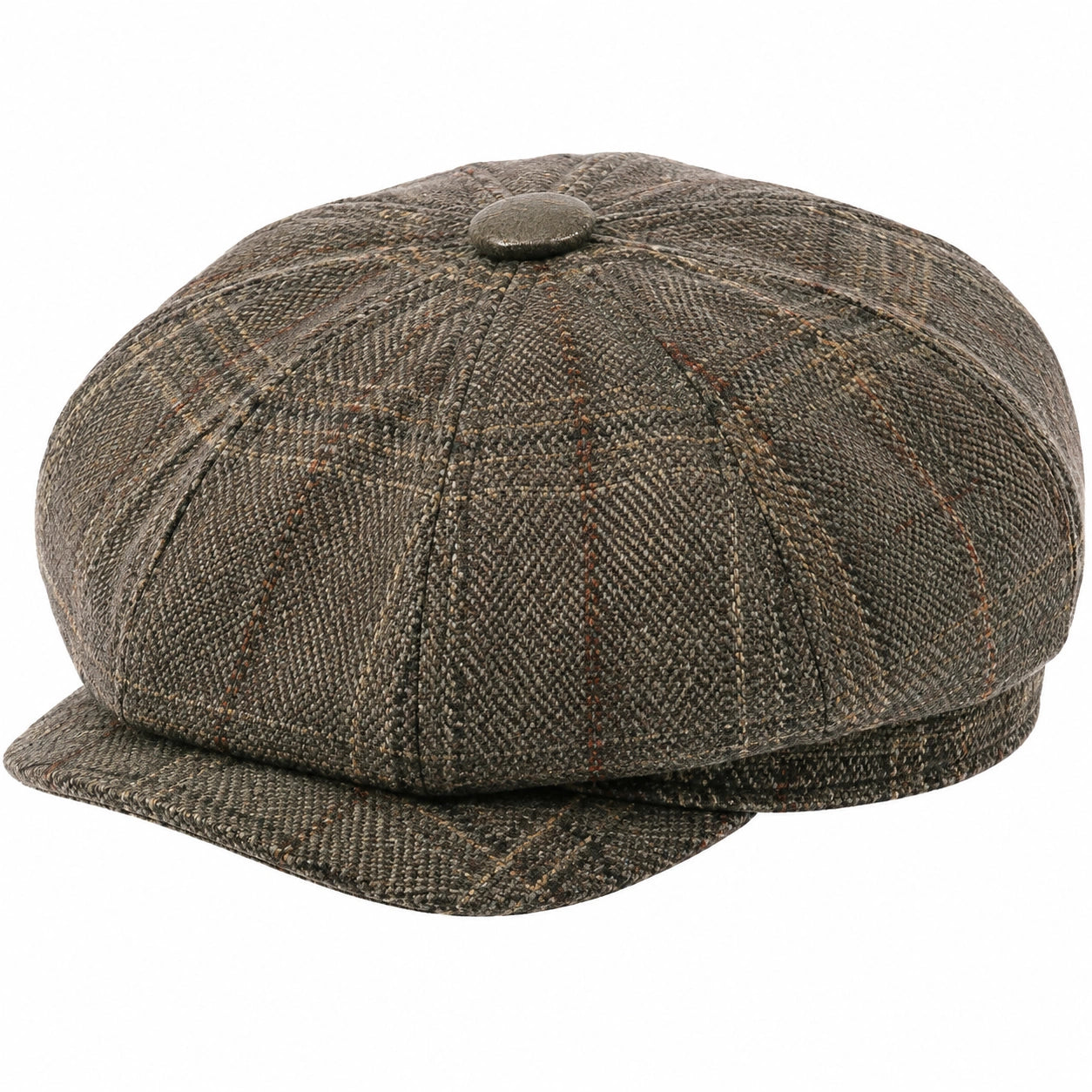 Coppola taglia unica in tessuto effetto tweed marrone con visiera stile classico