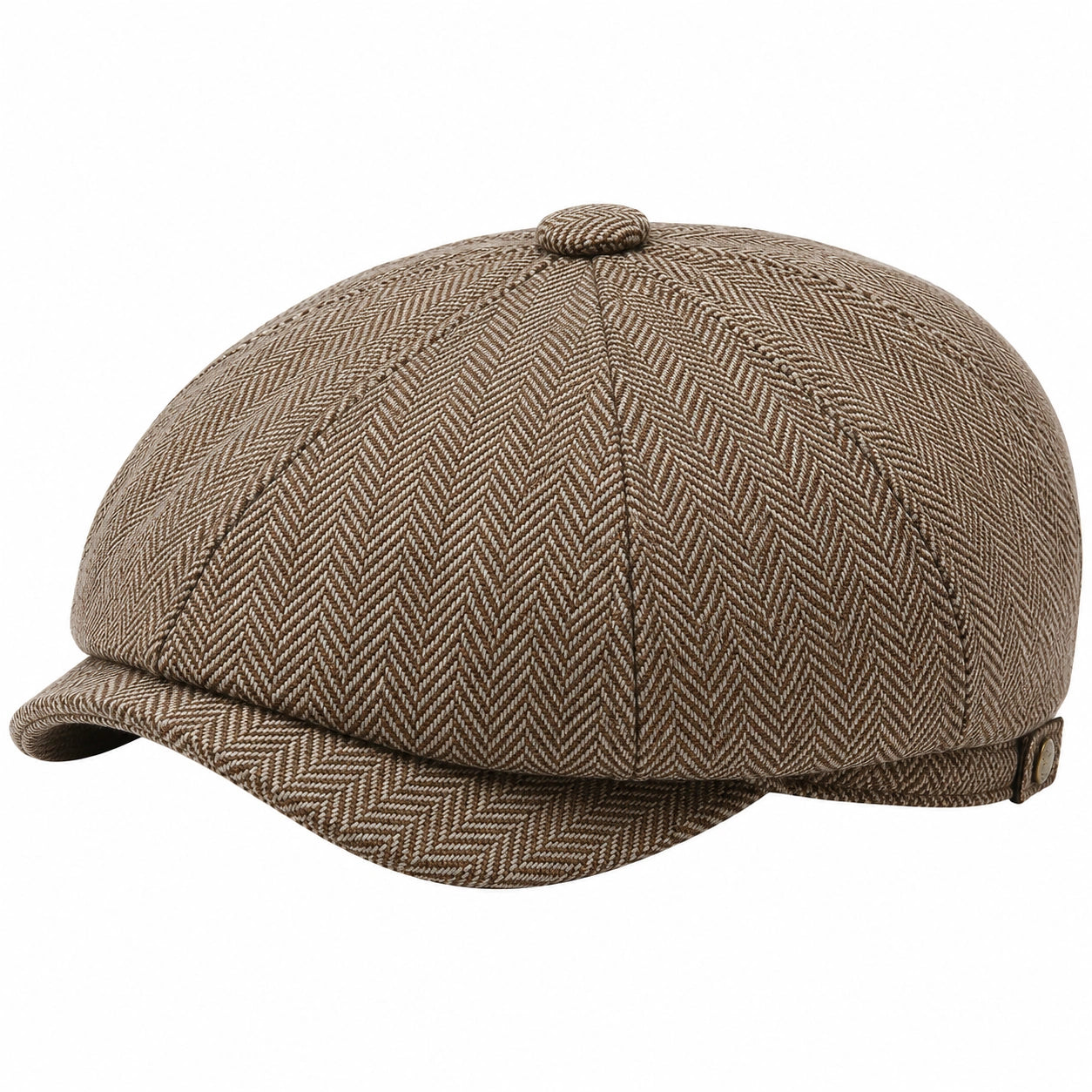 Cappello coppola taglia unica in tessuto marrone beige a spina di pesce con visiera regolabile