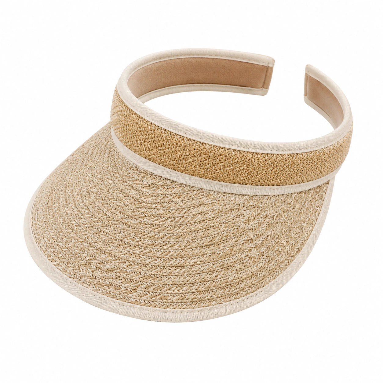 Visiera taglia unica in fibra intrecciata beige e avorio - protezione solare estiva